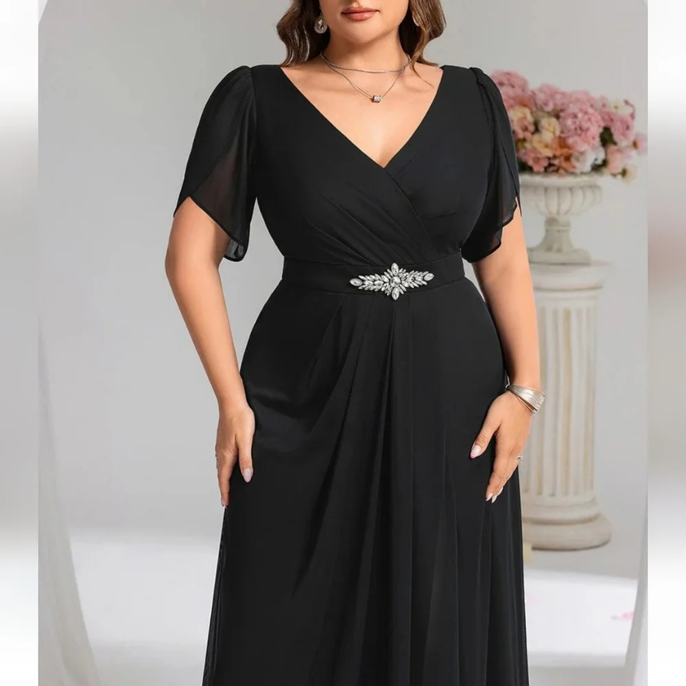 Chiffon A-Line Ruffle Sleeve Evening Dress - Picture 3 of 13